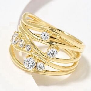 QVC Diamonique Italia Multi-Layer Band Ring 18k Gold Plated Sterling Silver Sz 7